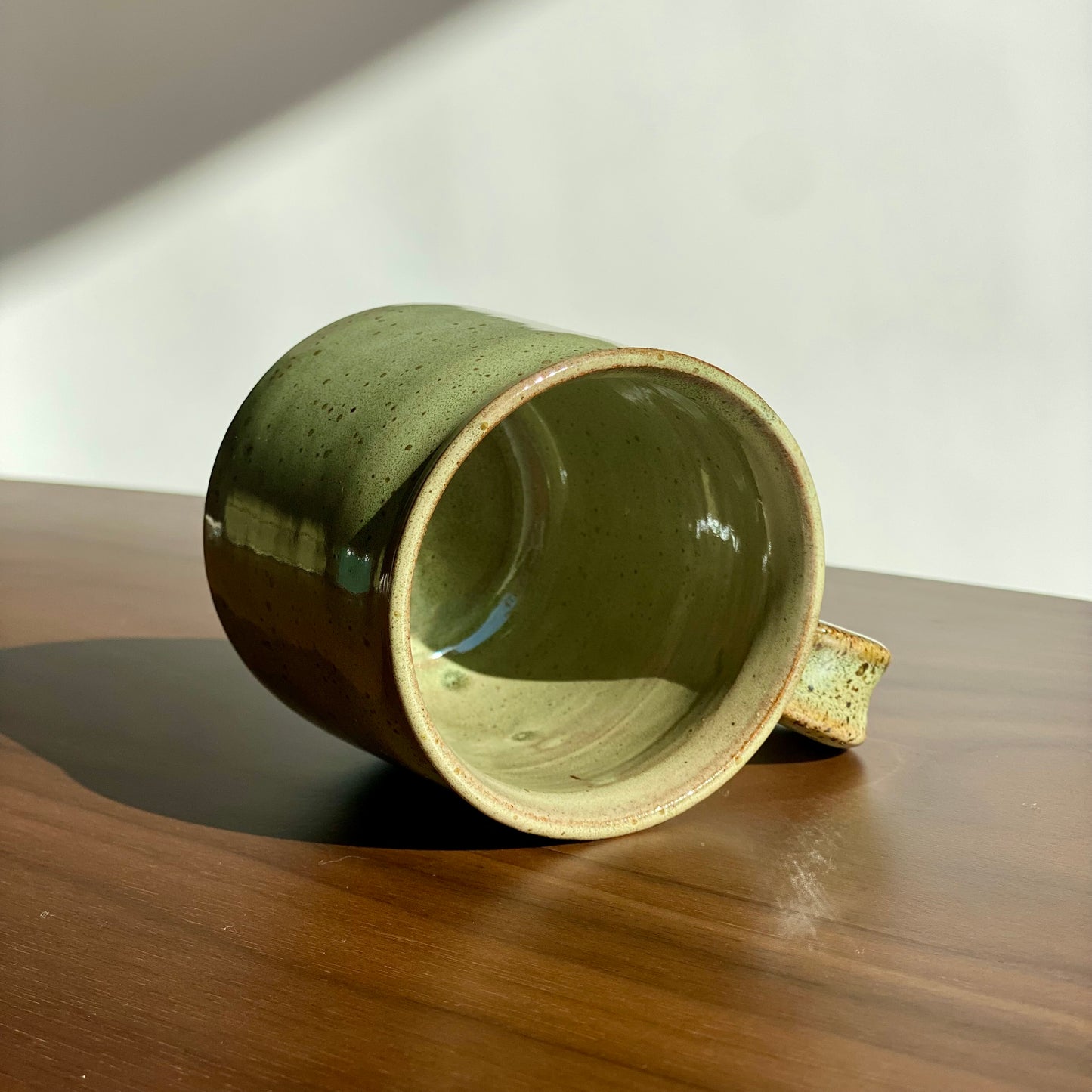 Grandma's Basement Green Petite Mug in Smooth Brown Stoneware