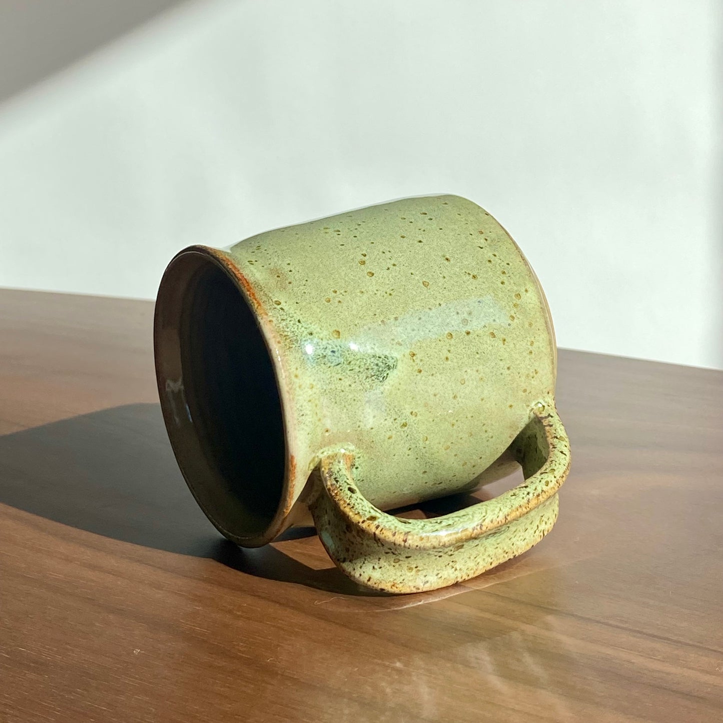 Grandma's Basement Green Petite Mug in Smooth Brown Stoneware